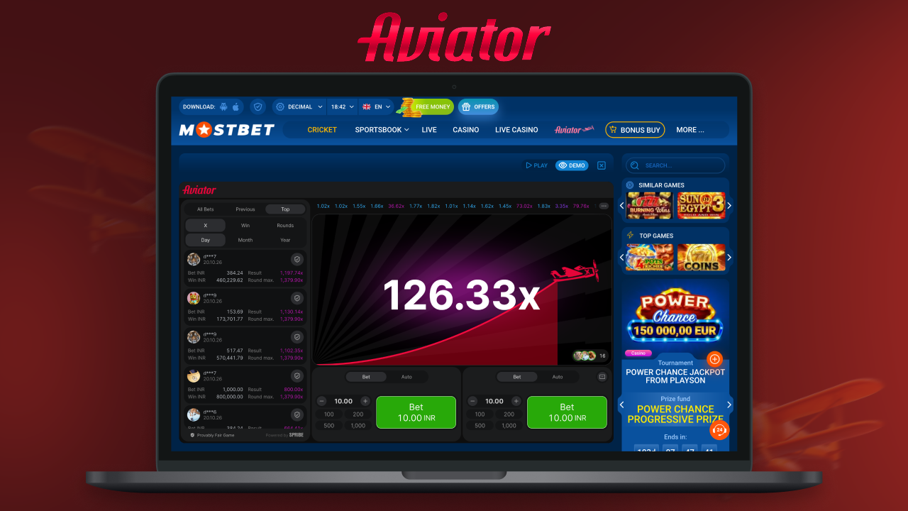 Play Aviator on the Mostbet platform